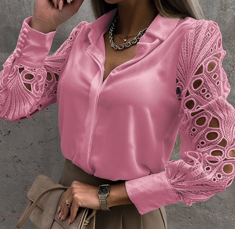 'Makayla'- Long lace Sleeves blouse - Pink