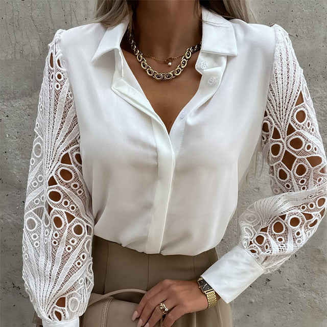 'Makayla'- Long lace Sleeves blouse - White