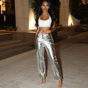 'Silvia' - Silver Metallic Pants - GIA