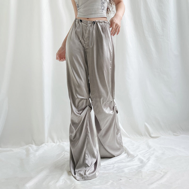 1960s White Cream Rayon Satin Wide Leg Pants Band Gold Adjustable Wais –  Breath Of the Earth