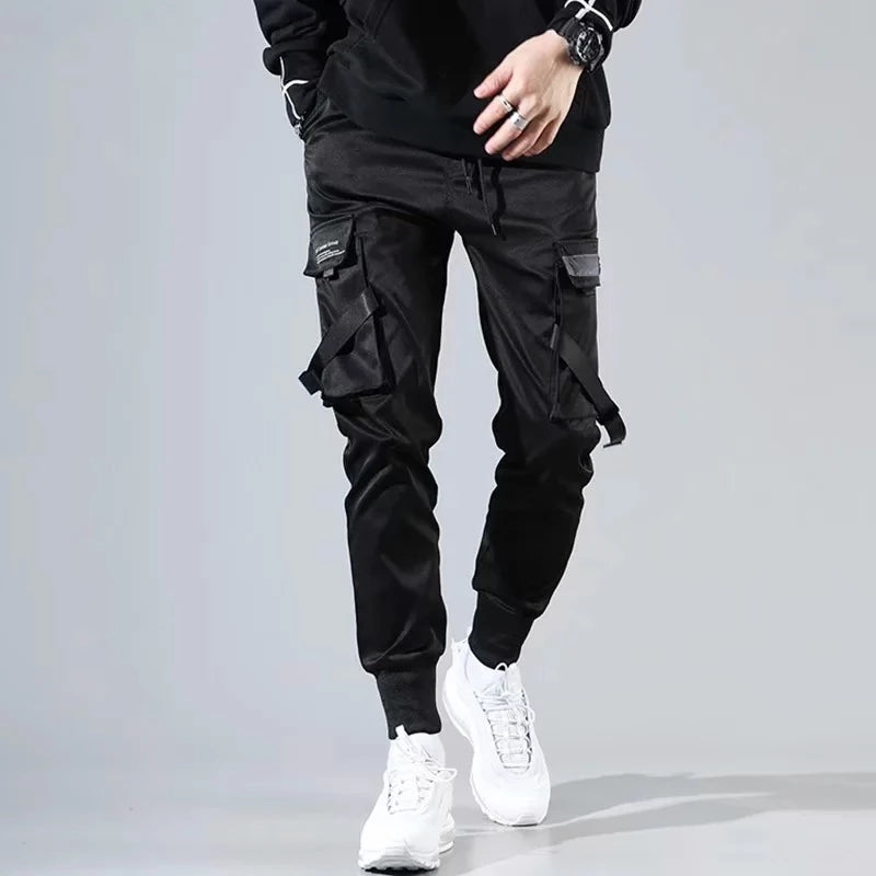 Ribbons Harem Joggers Men Cargo Pants Streetwear 2022 Hip Hop